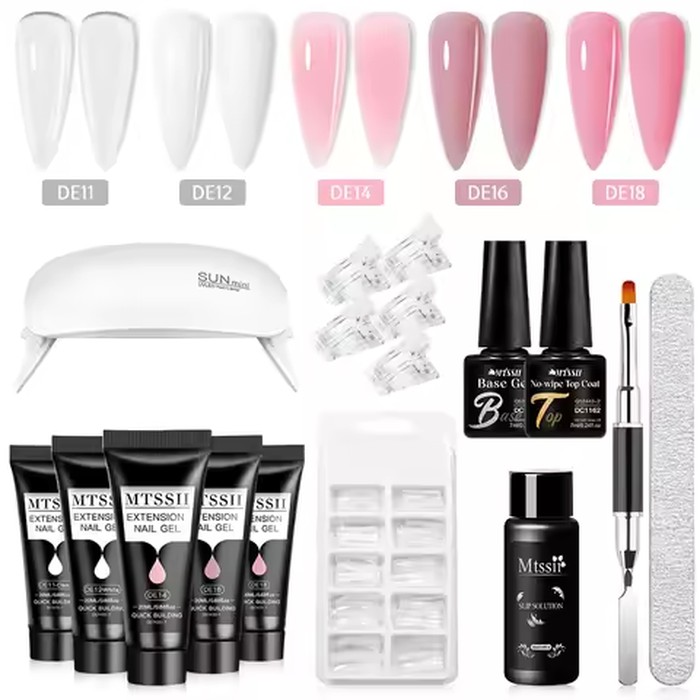 Mtssii 17PCS/Set 20ml Nail Extension Gel Set Builder UV Gel for Nails With 6W UV LED Lamp Nail Extension Tools Kit For Beginner