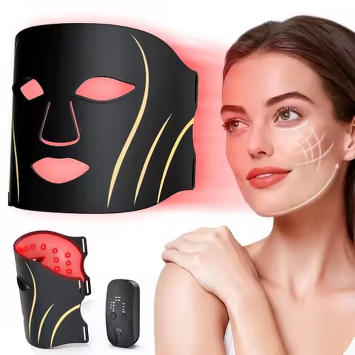 LED Light Therapy Mask, 7 LED Colors Beauty Devices Skin Rejuvenation, Home Facial Silicone Skincare Mask with Soft Eye Pads