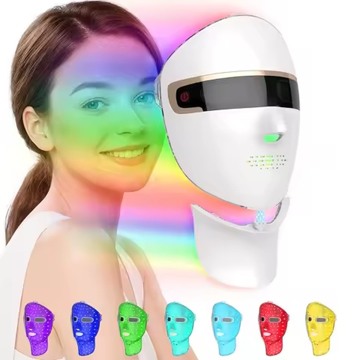 7 Colors LED Face Neck Mask 294 LED Chips Wireless Photon Light Therapy Mask 2‑in‑1 Removable Facial Skin Rejuvenation Anti‑Agin