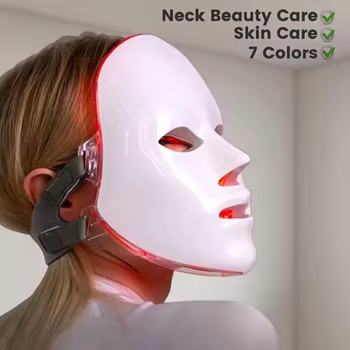 7-color facial mask device, 60-bead LED face mask beauty device, 7-in-1 face and neck care beauty device, USB rechargeable, port