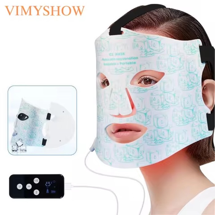 2 in 1 LED Face Mask 850nm Near-Infrared Red Light Facial Mask with Cooling Gel Pack for Skin Rejuvenation and Reduce Puffiness