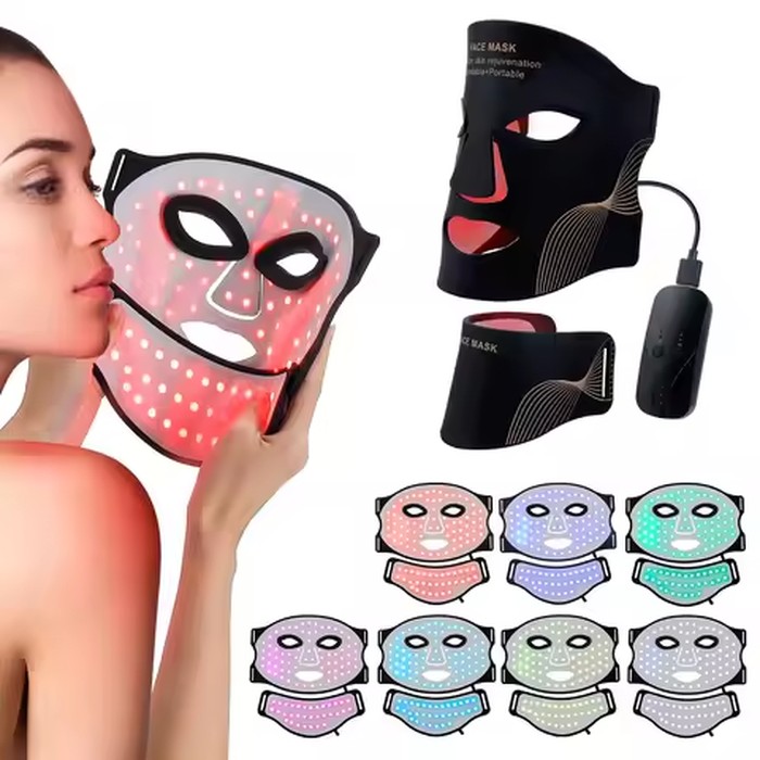 Wireless LED Face Mask with Neck 7 Colors LED Silicone Mask Photon Beauty Mask Skin Tighten Repair Skin Flexible Facial Mask