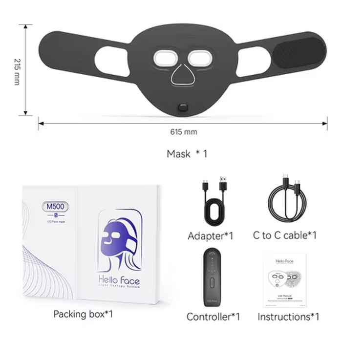 Matte Black M500s LED Photon Mask Soft Eyes Light-Blocking Ultra-Lightweight Mask Infrared Blue Red Amber Skin Light Therapy