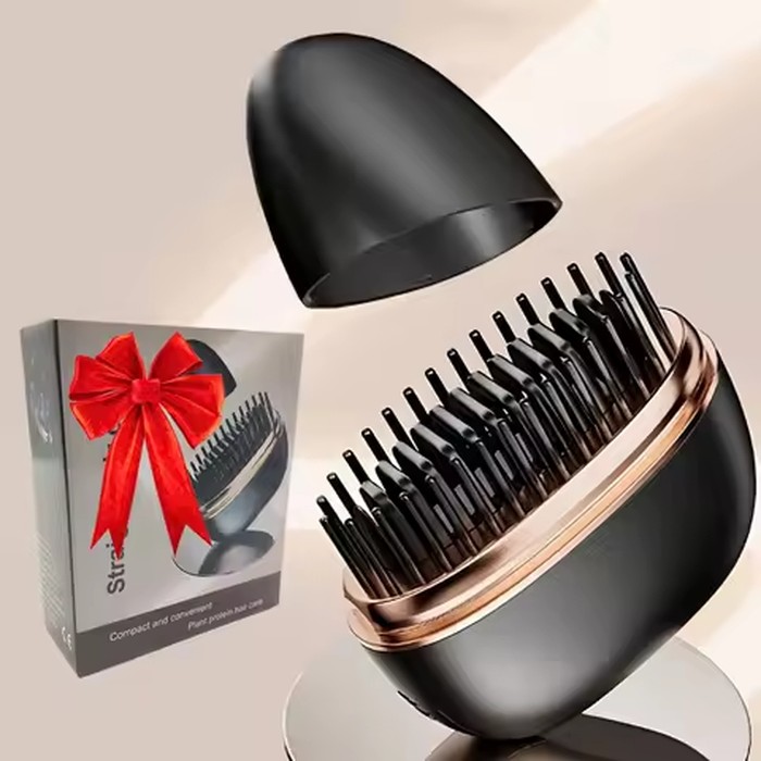 Mini Rechargeable Hair Straightener Brush: 3-Speed Temp Control, Anti-Scald Shell, Lightweight & Portable for Travel