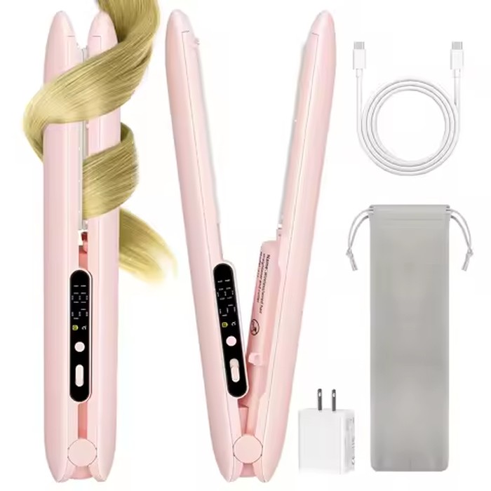 Travel Portable Hair Straightener Cordless Flat Iron for Women's Styling Rechargeable Mini Heat Press Pink Professional