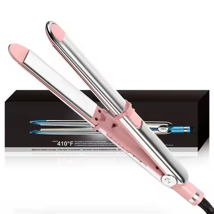 2-in-1 Straightener & Curler: 1-Inch Ceramic Ionic Flat Iron with Rapid Heating Technology; Anti-Frizz and Anti-Scald Design
