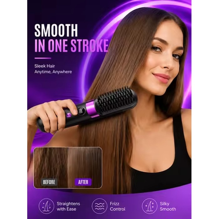 Portable Hair Straightener Brush USB Charging Cordless Hot Comb Ceramic Coating Ionic Anti Frizz Styling Tool
