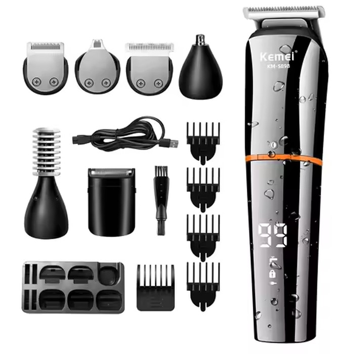 Kemei Waterproof 11-in-1 Men's Grooming Kit Electric Beard Trimmer Shaver Hair Clipper Rechargeable Nose Hair Trimmer KM-5898
