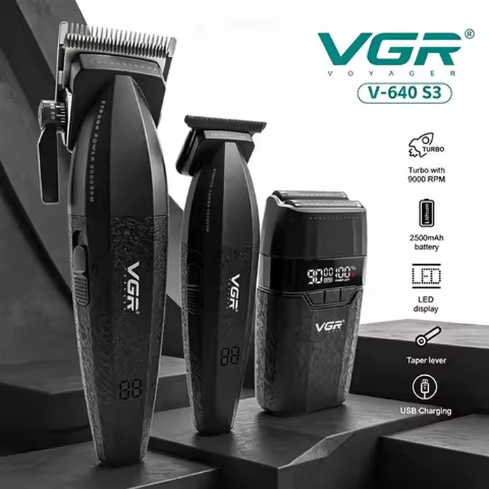 VGR Hair Trimmer Professional Hair Cutting Machine 9000 RPM Barber Shaver Cordless Hair Clipper LED Trimmer for Men V-640 S3