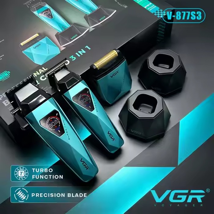 VGR Hair Trimmer Professional Hair Cutting Machine Electric Beard Trimmer Cordless Clipper Barber Combo Trimmer for Men V-877 S3