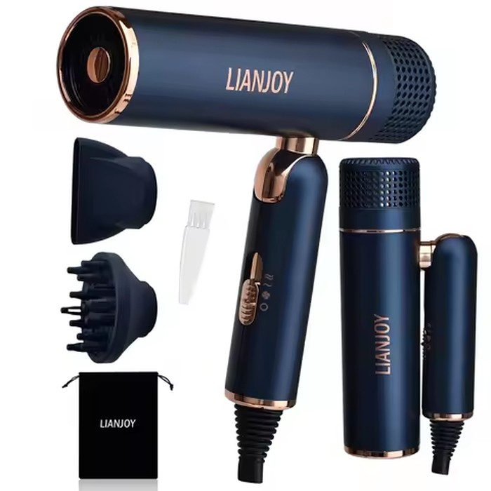 LIANJOY Foldable Fast Drying Hair Dryer With Diffuser, 1600W Professional Ionic Blow Dryer With Intelligent Constant Temperature For Women, Lightweight, Portable Hairdryer For Travel, Valentine's Day Gift Set For Lover, Girlfriend And Boyfriend