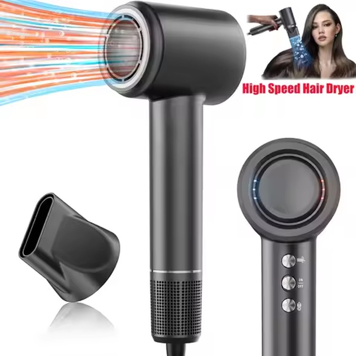 140,000 RPM High-Speed Ionic Hair Dryer with Diffuser, Frost Grey | 400 Million Negative Ions, Heat Control, Low-Noise, Fast Drying, Reduces Frizz, Compact Size, Ideal for Travel