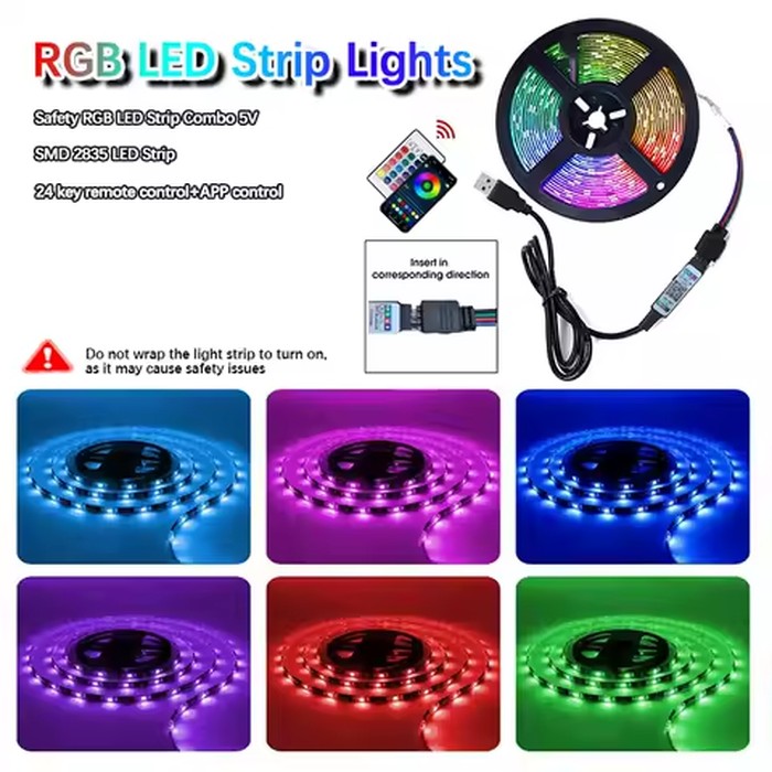 RGB LED Strip Lights USB Smart APP Control 24 Keys Remote Flexible Color Changing LED Tape Lamp for Bedroom Home Party Decor