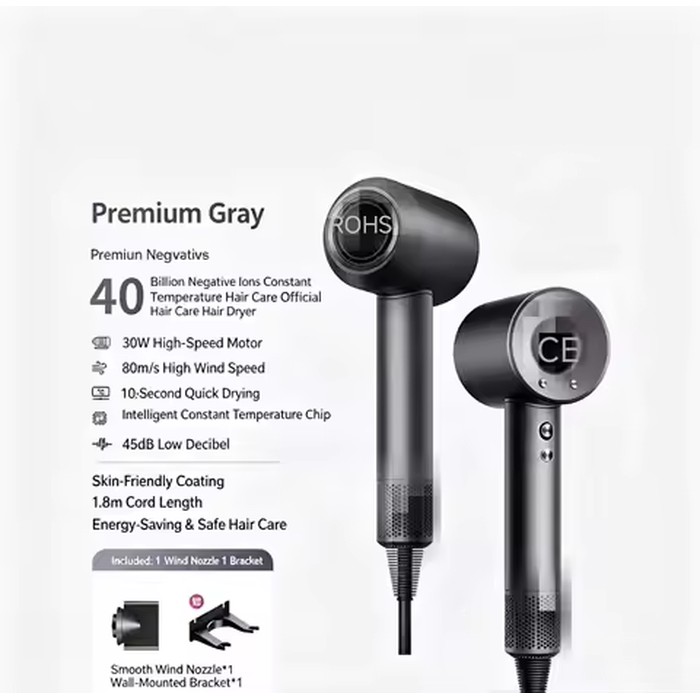 High Speed Hair Dryer 40M Negative Ions Constant Temp Fast Drying Low Noise Professional Salon Blow Dryer with Nozzles