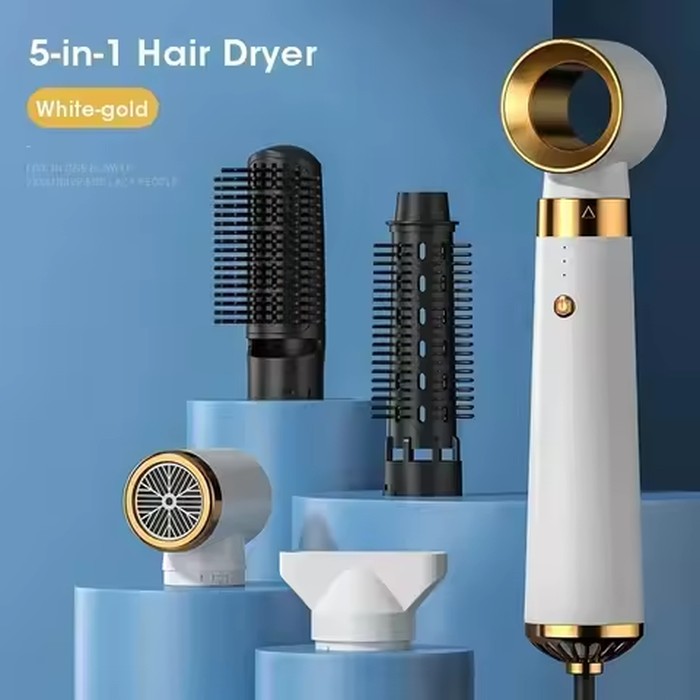 Negative Ion 5-in-1 Hair Dryer Styler Straightener Curler Fast Drying Strong Wind 110V/220V for Home Travel Salon