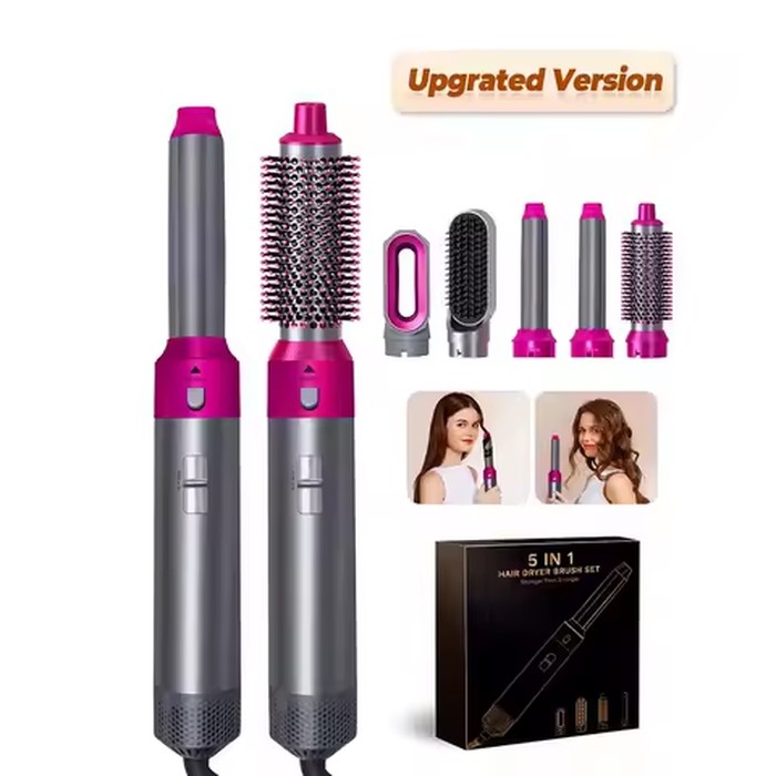 Hair Dryer 5-In-1 Electric Hair Comb Negative Ion Straight Curler Brush Blow Dryer Air Comb Removable Brush Kit Tool