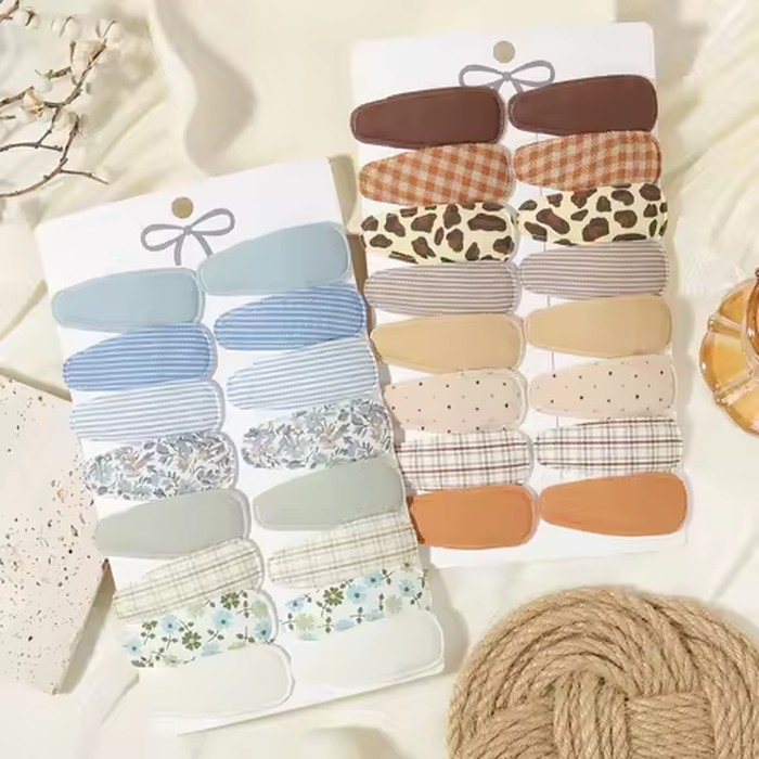 16PCS/Set Girls' Fabric Printed Bb Clip Suitable Girls Baby Girls Teenagers' Bangs Fixed Edge Clip Daily Party Hair Accessories
