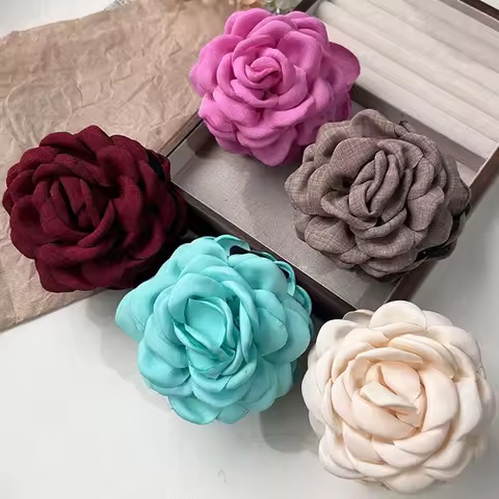 5pcs Fashion Fabric Rose Flower Hair Claw Clip For Women Elegant Colorful Big Hair Clips Grab Hairpins Set Girl Hair Accessories
