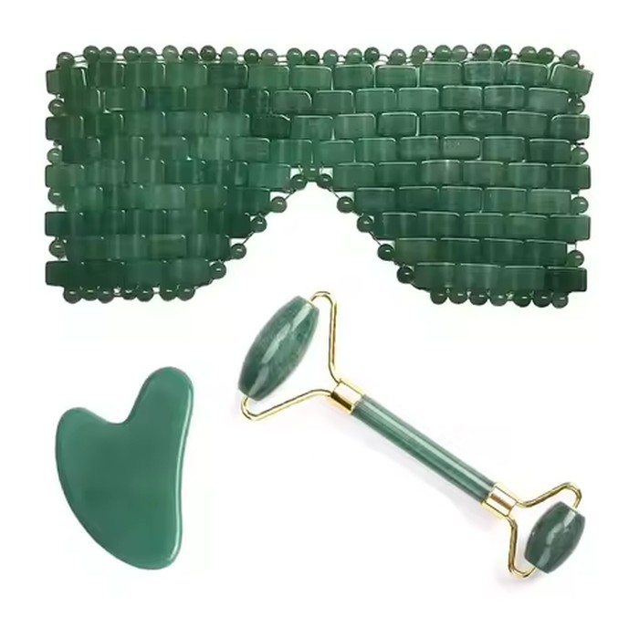 Dongling Jade Cooling Eye Mask Natural Jade Sleeping Eye Cover Face Massager Facial Massage Jade Roller Guasha Board Scraper Set