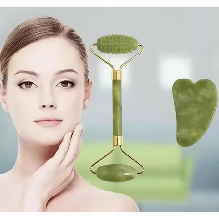 2pcs Natural Jade Roller Face Gua Sha Natural Stone Body Neck Massager Acupoint Eye Care Spa Massage Tools Massage Visage Liftin