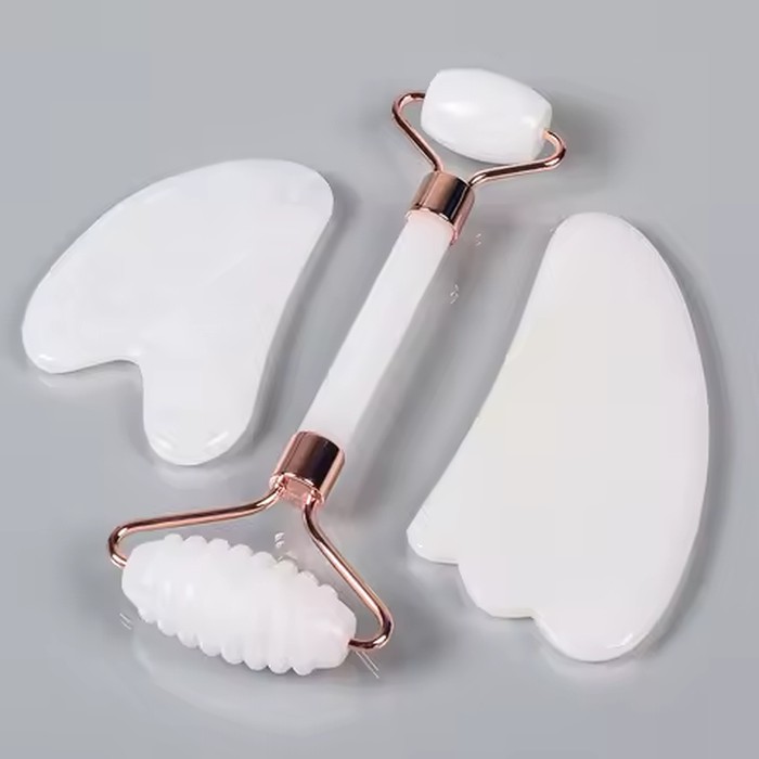 White Jade Face Care Tool Sawtooth Facial Roller Gua Sha Sets Natural Stone Crystal Massager Health Skin Detox Massage Fifting