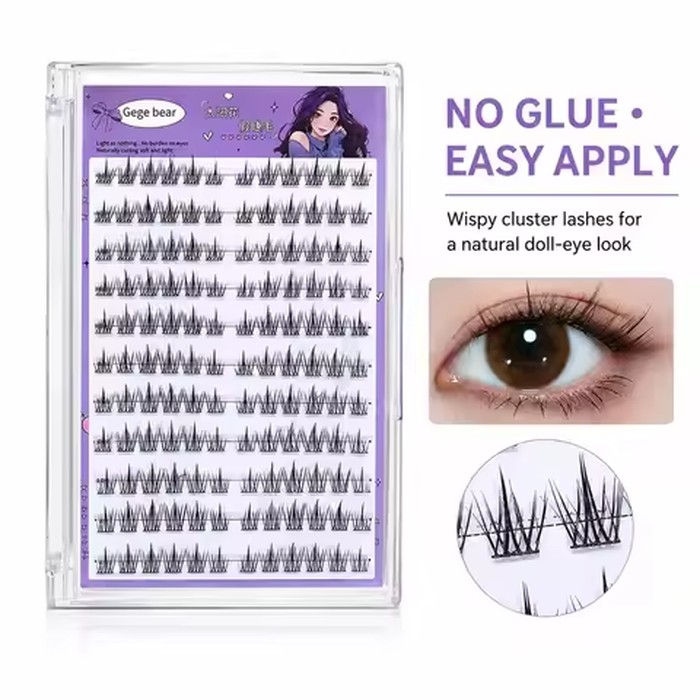Gege Bear No Glue False Eyelashes Self Adhesive Lash Clusters Wispy Sunflower Style Natural Doll Eye Easy Apply Makeup