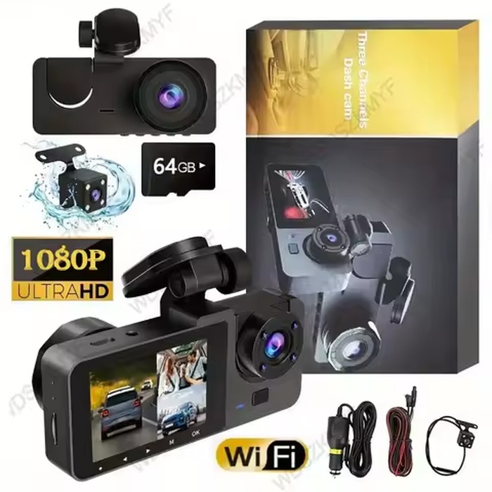 2/3 Channel Dash Cam, 1080P FHD Front and Rear Inside Car Camera, WiFi APP Control, Night Vision, Parking Mode, Car Accessory
