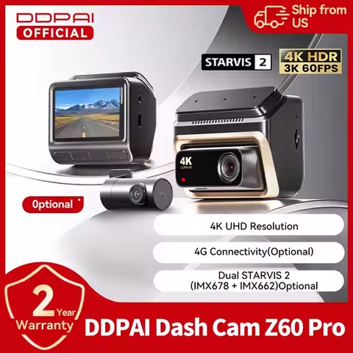 【For US】DDPAI 4K Dash Cam Z60 Pro Support Front and Rear Car Camera SONY STARVIS2 678 Sensor 5GHz Wi-Fi GPS ADAS Car DVR