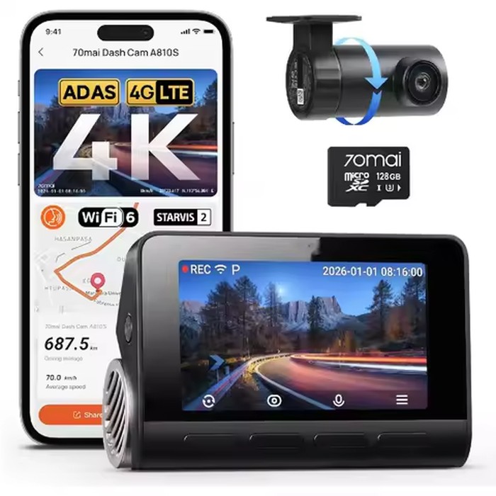 4K Cam Front and Rear Loop Recording Voice Control 24H Parking Mode GPS AI Motion Detection 4G LTE Remote Access Camera