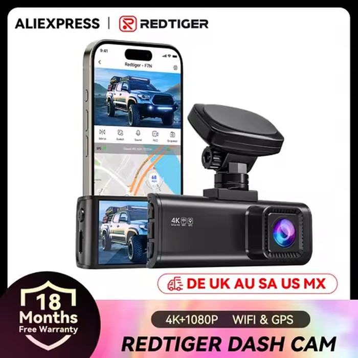 REDTIGER F7N Dash Camera Front and Rear 4k Dash Cam Drive Recorder for WiFi GPS Car Dvr for 24H Parking Mode Black Box for Car