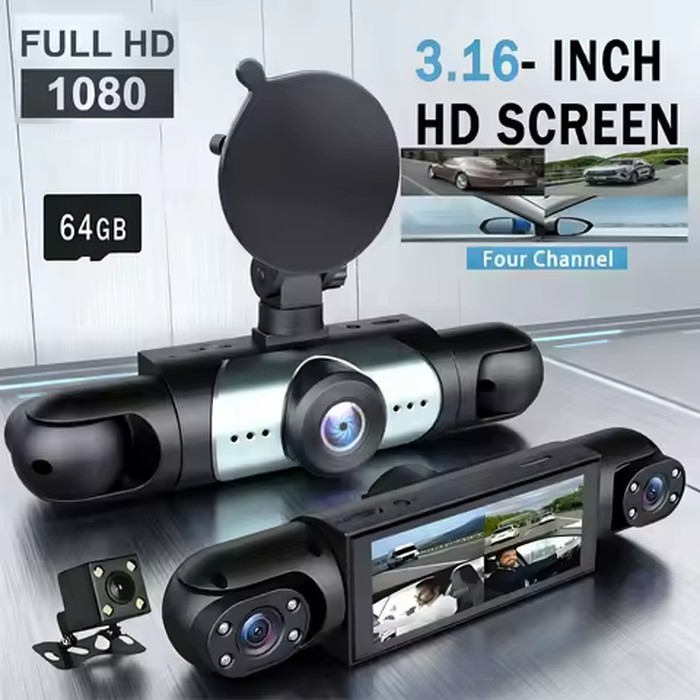 4-Channel Dashcam with 3.16-inch 1080P HD Front Camera 720P Front & Rear Cameras File Transfer Function
