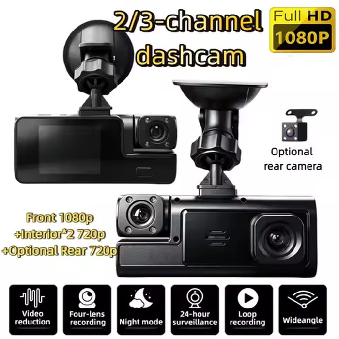 All-Round 3/4 Channel Dash Cam, 1080P Front & 720P Side Rear Cameras, IR Night Vision, G-Sensor Collision Lock