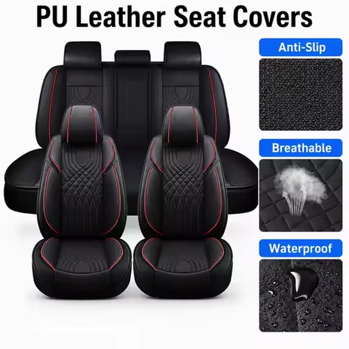 Universal Anti-Slip Waterproof PU Leather For Dodge Car Seat Covers Protector 5-Seats Full Set Front Rear Cushion