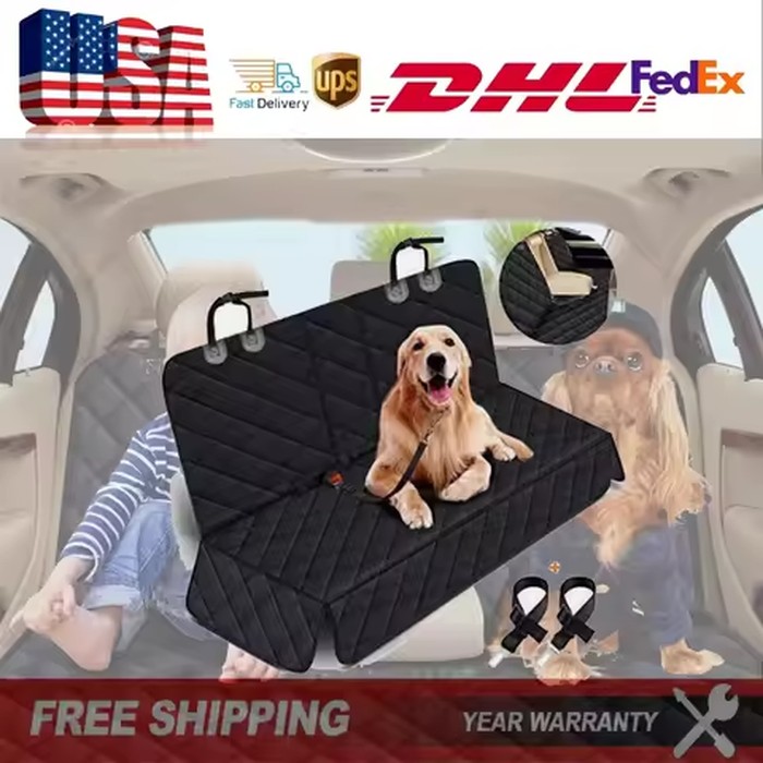 Car Universal Seat Protection Cover, Rear Dog Seat Cover, Waterproof With Two Dog Seat Belts