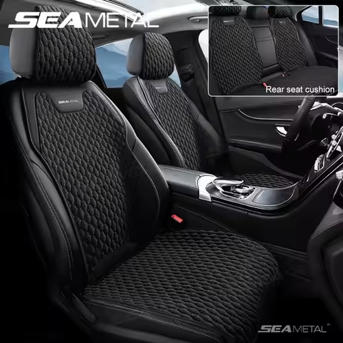 SEAMETAL Flax Car Seat Cover Front Rear Linen Fabric Cushion Breathable Auto Seat Mat Protector Universal For Most Truck SUV Van