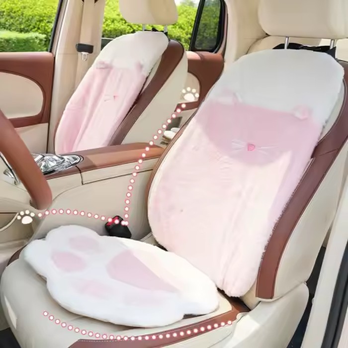 Cute Kitty Cartoon Car Seat Cushion Pad Soft Plush Car Seat Cover Protector Dust Proof Car Interior Accessories