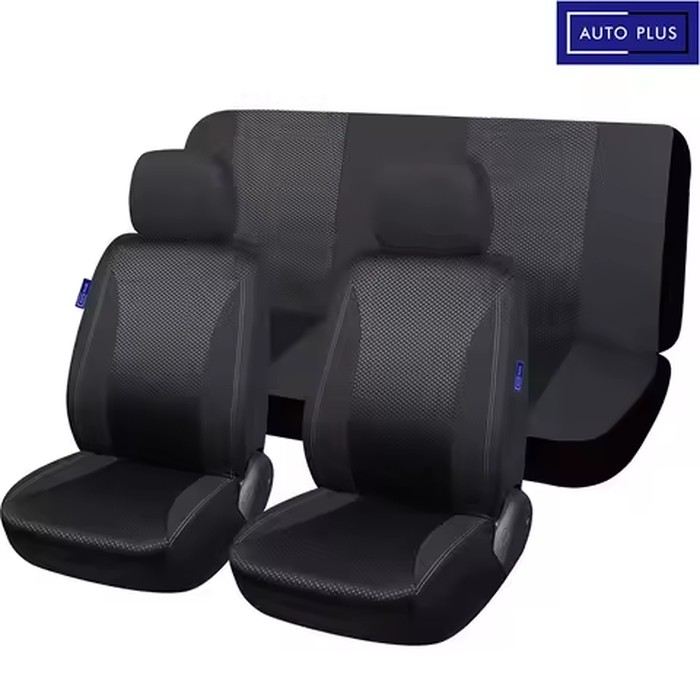 AUTO PLUS Checkered Polyester Patchwork Mesh Fabric Universal Unisex Car Seat Covers Set Accessories Interior With Sponge