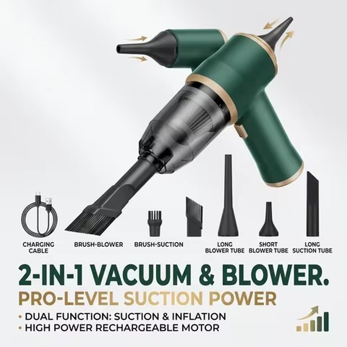 Cordless Handheld Car Vacuum Cleaner Rechargeable Portable Mini Auto Vacuum Cleaner Suction Blow Dual Function with Multiple Nozzles for Vehicle Home Office