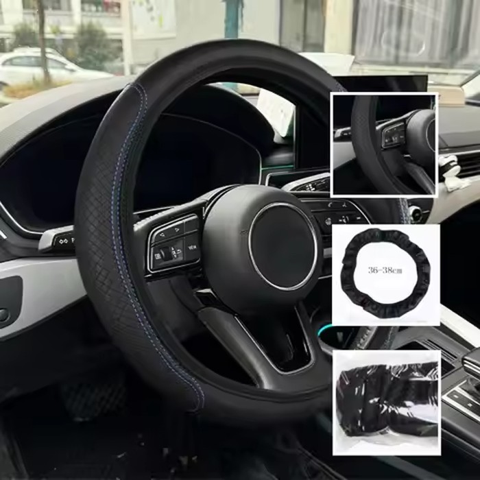 15\" 38CM Car Steering Wheel Cover PU Leather Good Grip Black-Red PU Leather Steering Covers New Anti Slip Auto Decoration For All Seasons Cars Accessories
