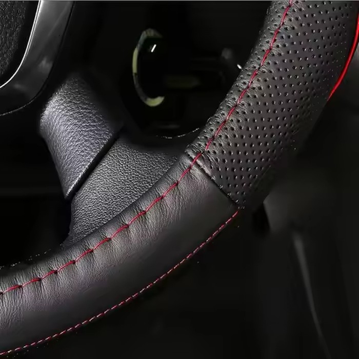 1X Car Steering Wheel 38cm Braid Cover Needles Thread Artificial Leather Covers Suite 2 Color DIY Texture Soft Auto Accessories
