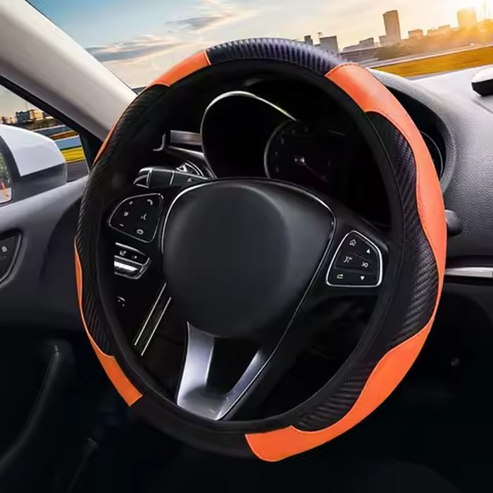 PU Leather Car Steering Wheel Cover, Four Seasons Universal Non-Slip Warm Steering Wheel Protector, Stretchable Easy Installatio