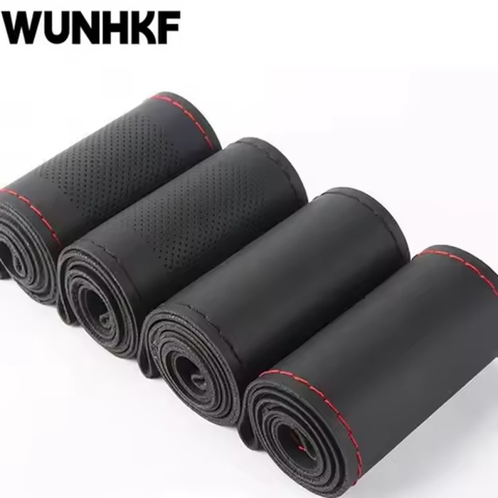 Car Accessories Hand Stitched General Wear Resistant Non-slip Leather Steering Wheel Cover For 38cm Car Steering Wheel Cover