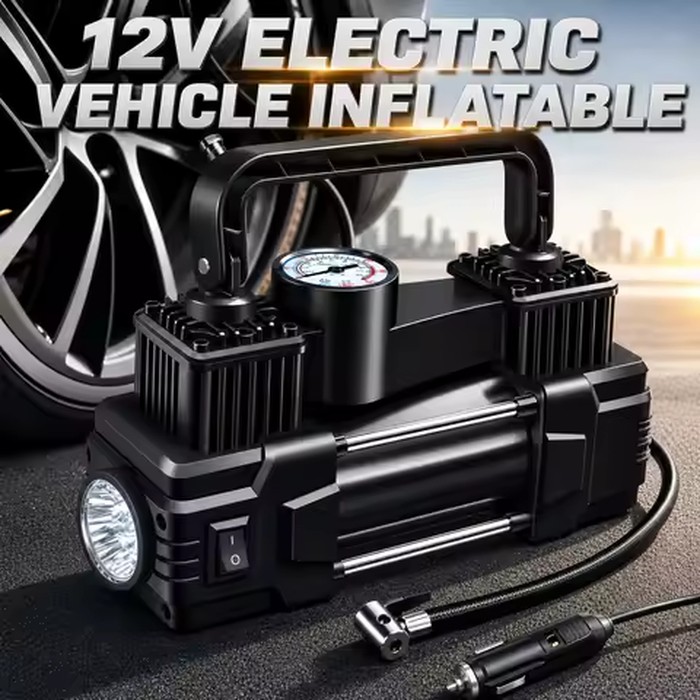 12V Electric Vehicle Inflatable Pump Heavy High-Pressure Duty Portable Air Compressor Car Tire Inflator Electric Pump Cylinder Inflatable Tools For Cars Motor Bicycle