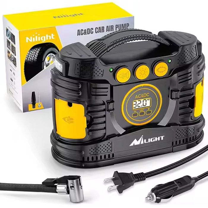 Nilight Tire Inflator Portable Air Compressor Dual Power for Car 12V DC and Home 110V AC Tires Pump Pressure Gauge Fast Inflate Auto Shutoff for Cars SUV Motorcycle Bicycle