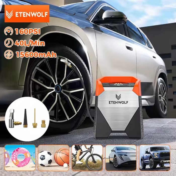 ETENWOLF ZEPHYR S3/S5C Portable Tire Inflator 100% Duty Cycle 7800/15600mAh Air Compressor for Cars Bikes Balls Air Pump (New)