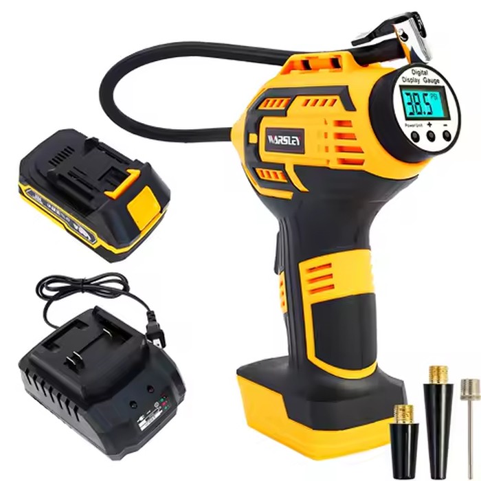 20V Portable Car Tire Inflator Pump Air Compressor with 12V Car Adapter Digital Display Blow Mold Case for Car Motorcycle BT