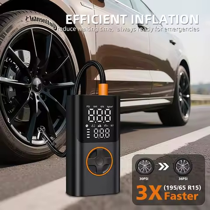 Cordless Mini Tire Inflator, 150 PSI Portable Air Compressor with Digital Display & LED Light, for Car, Motorcycle, Bike, Ball