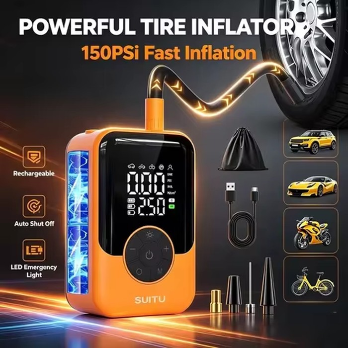 Portable Digital Car Tire Inflator Portable Car Tire Inflator Pump 150PSI Digital Display Air Pump with LED Lighting, Wireless U