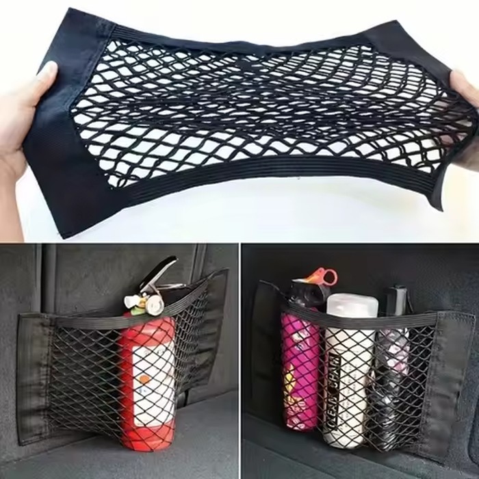 4pcs Heavy-Duty Car Trunk Storage Bag, Double-Layer Mesh Storage Bag With Elastic Edges And - Suitable For SUVs, Sedans, Trucks - Securely Holds Bottles, Tools, Fire Extinguishers - Easy-To-Install Automotive Interior Accessory, Durable Fabric, Space-Savi