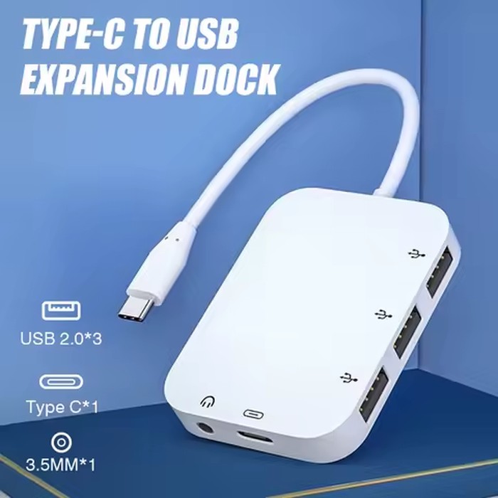 5-in-1 Type-C HUB Adapter Splitter with 3*USB/3.5mm Jack Audio/PD Charging Port For Macbook Google PixelBook Notebook Laptop